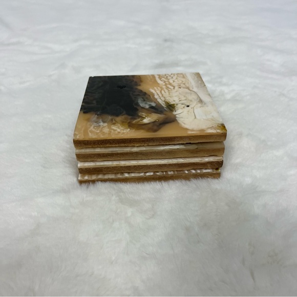 WEST ELM CORDAI SQUARE RESIN COASTERS SET OF 4 IN BROWN - Picture 2 of 12